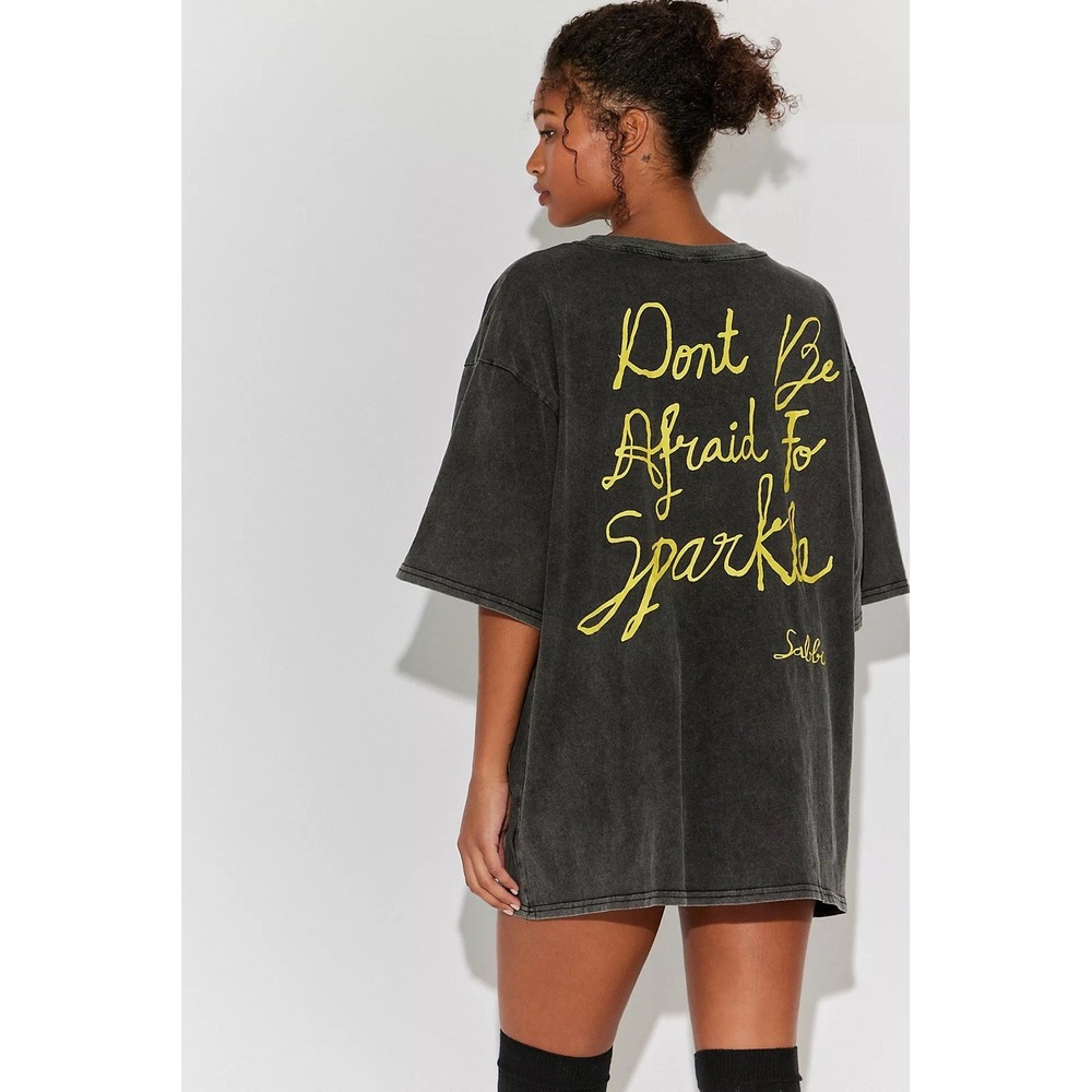 NWT Free People Sabbi Ta-Ta Sparkle Stars Tassels Black Shirt XL Oversized - Picture 2 of 8